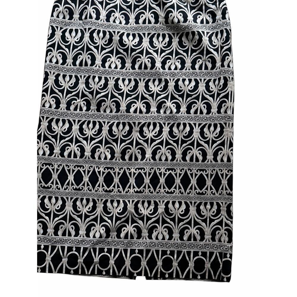 Vintage Pure Silk Size 12 Black & Beige 100% Silk Midi Length Pencil Skirt - Picture 3 of 8